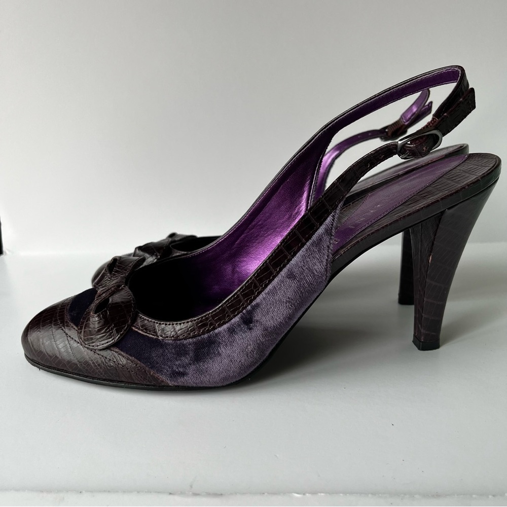 Gianni Bini Purple Velvet and Leather Slingback Heels with Decorative Toe